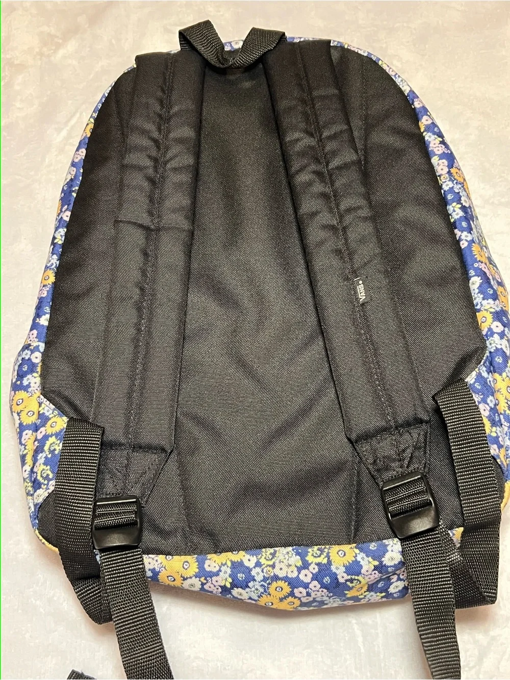 VANS Floral Backpack Blue/Yellow White Pattern  Zip Closure Inner/Outer Pockets